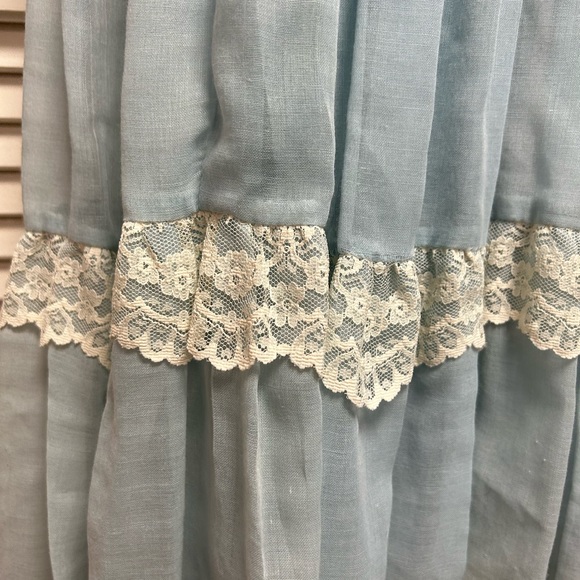 VTG Gunne Sax Blue Maxi Dress Lace Sleeves Prairie Cottagecore 1977 IMPER… - Picture 8 of 16